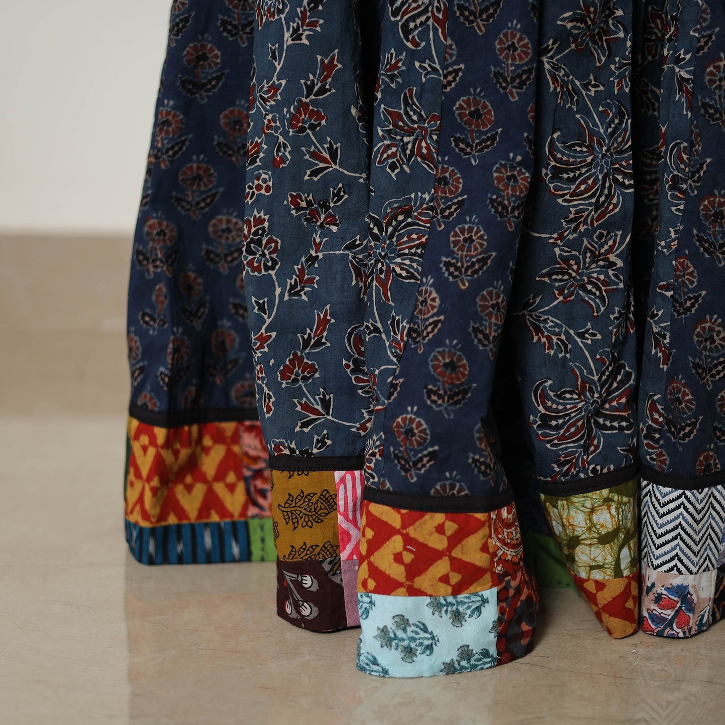 Shop Black 24 Kali Patchwork Block Printed Cotton Ajrakh Skirt