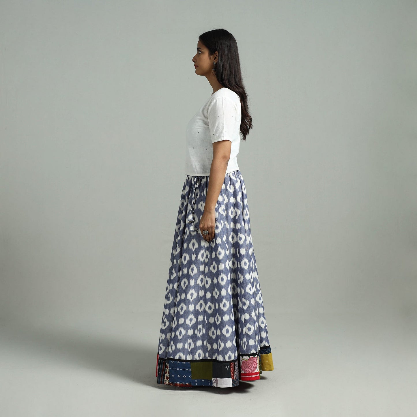 Blue - 24 kali patchwork cotton pochampally ikat skirt 32