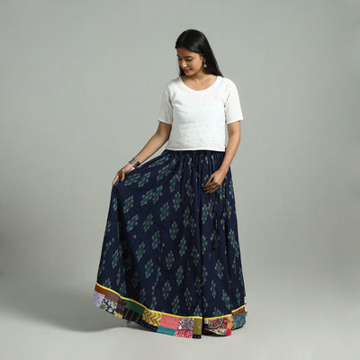 Blue 24 Kali Patchwork Cotton Pochampally Ikat Skirt
