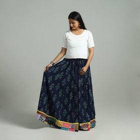 Blue 24 Kali Patchwork Cotton Pochampally Ikat Skirt