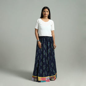 Blue 24 Kali Patchwork Cotton Pochampally Ikat Skirt