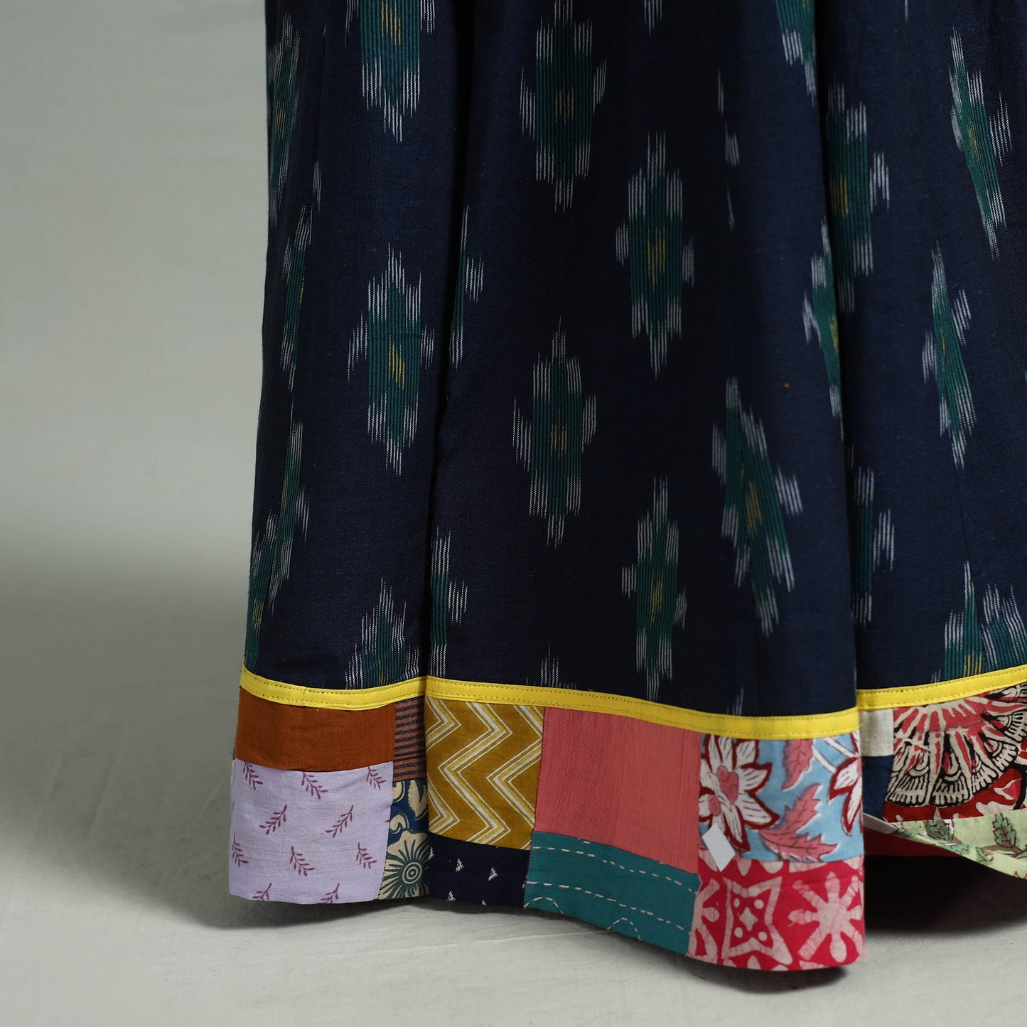 Blue 24 Kali Patchwork Cotton Pochampally Ikat Skirt