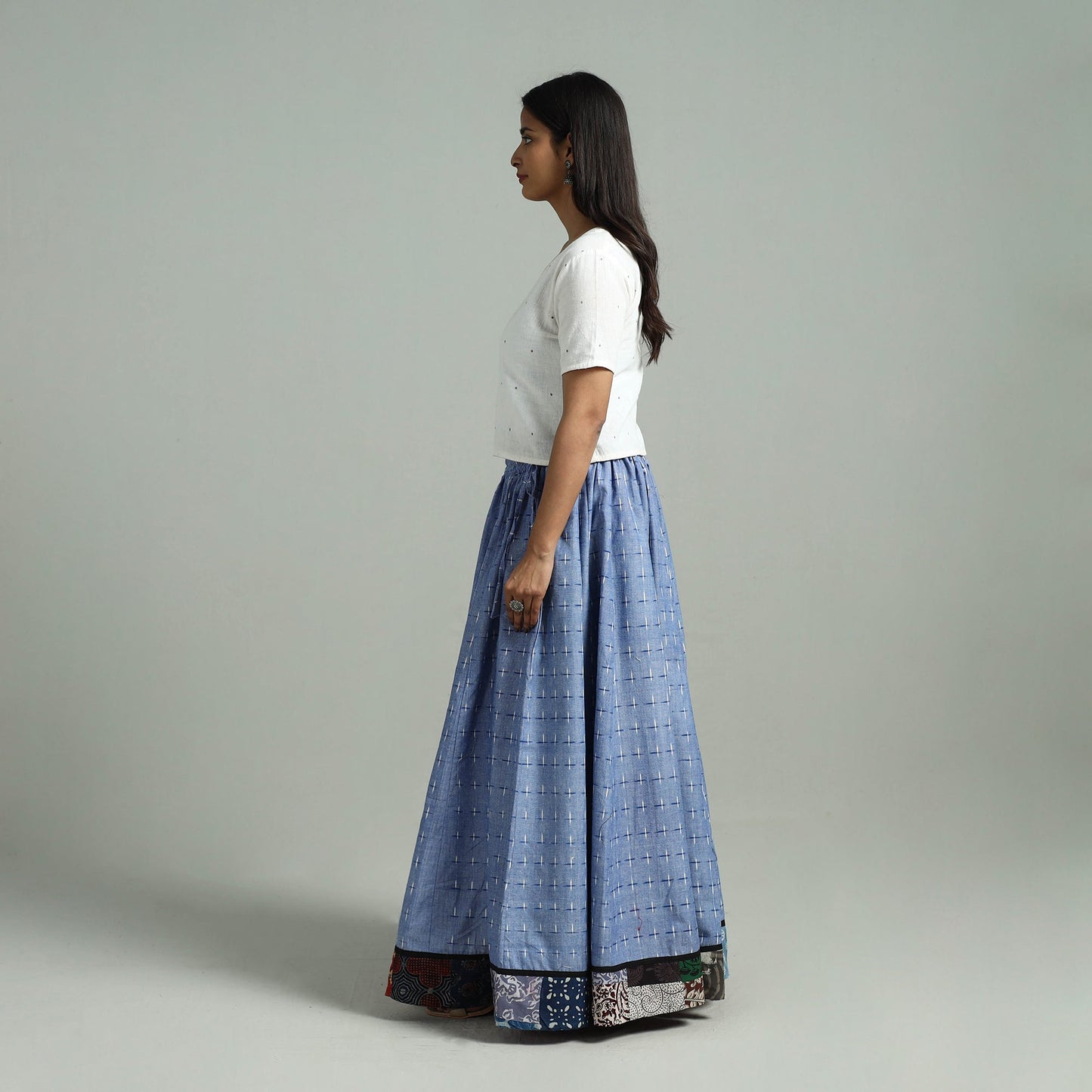 Blue - 24 kali patchwork cotton pochampally ikat skirt 41