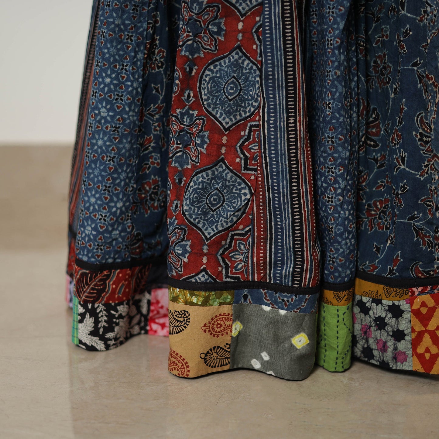 Blue - 24 Kali Patchwork Block Printed Cotton Ajrakh Skirt 09