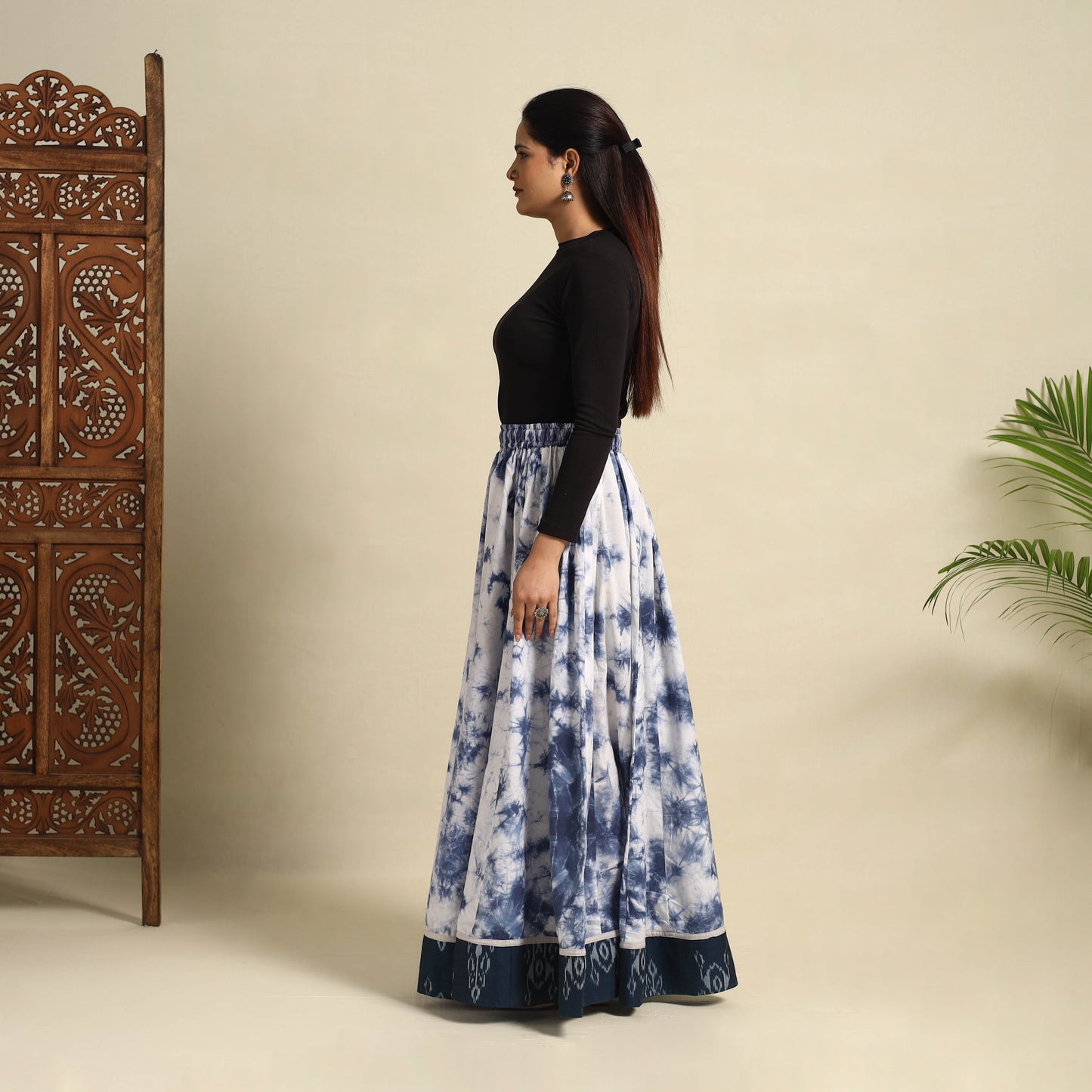 Buy 24 Kali Blue Patchwork Cotton Long Shibori Tie-Dye Skirt