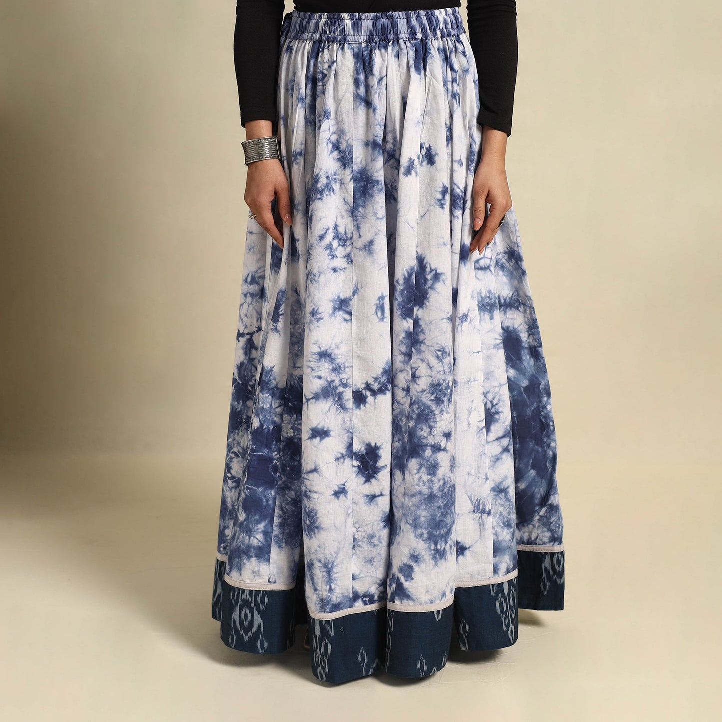 Buy 24 Kali Blue Patchwork Cotton Long Shibori Tie-Dye Skirt