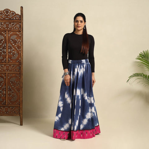 24 Kali Blue Patchwork Cotton Long Shibori Tie-Dye Skirt