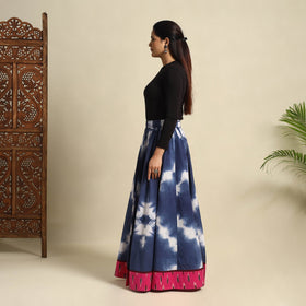 24 Kali Blue Patchwork Cotton Long Shibori Tie-Dye Skirt