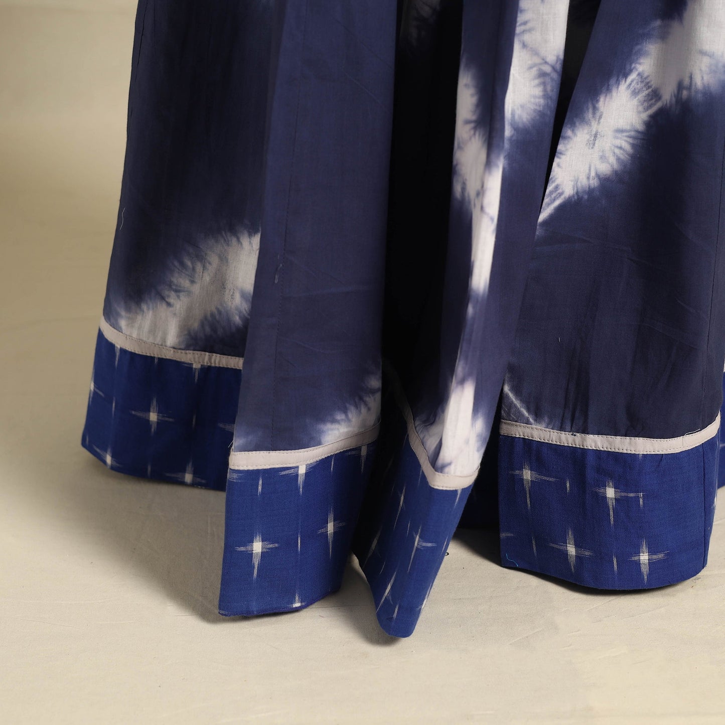 Blue - 24 kali shibori tie-dye cotton long skirt with ikat