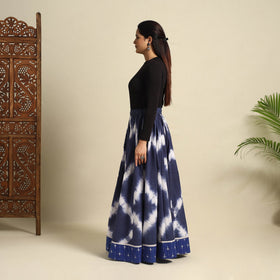 Blue - 24 kali shibori tie-dye cotton long skirt with ikat