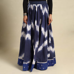 Blue - 24 kali shibori tie-dye cotton long skirt with ikat