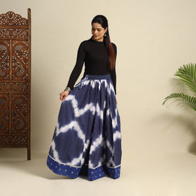 Blue - 24 kali shibori tie-dye cotton long skirt with ikat