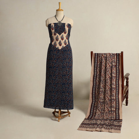  Blue 2pc Block Print Natural Dyed Ajrakh Dress Material