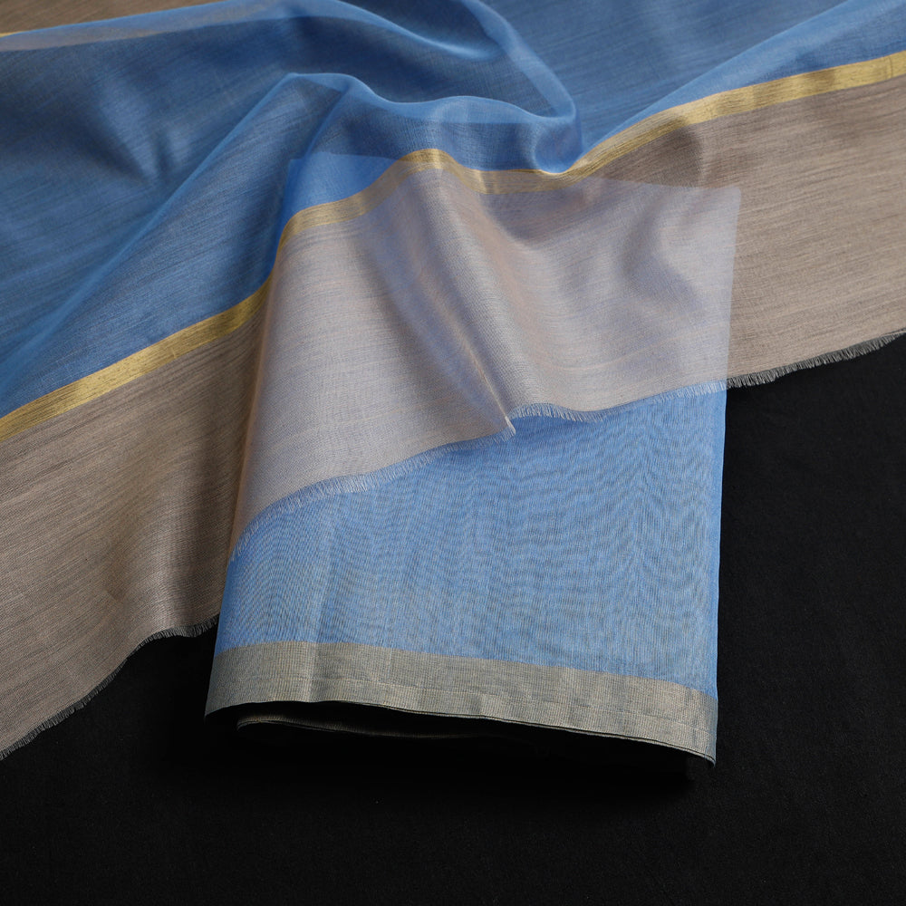 Blue - 2pc Chanderi Silk Handloom Suit Material Set with Zari Border