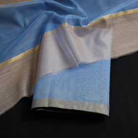 Blue - 2pc Chanderi Silk Handloom Suit Material Set with Zari Border