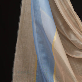 Blue - 2pc Chanderi Silk Handloom Suit Material Set with Zari Border