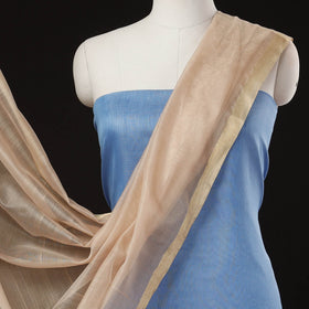 Blue - 2pc Chanderi Silk Handloom Suit Material Set with Zari Border