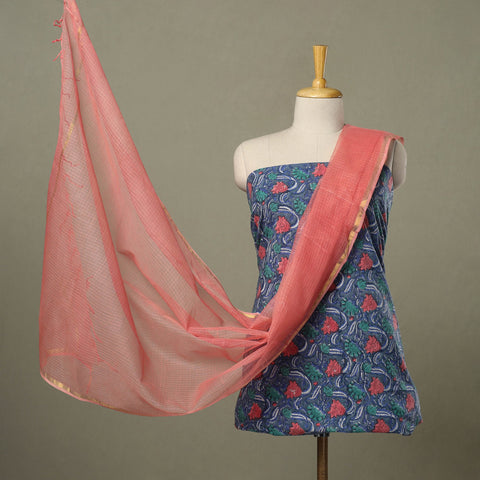 Blue - 2pc cotton sanganeri kurta with plain dupatta 09