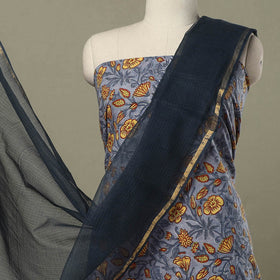 Blue - 2pc cotton sanganeri kurta with plain dupatta 19