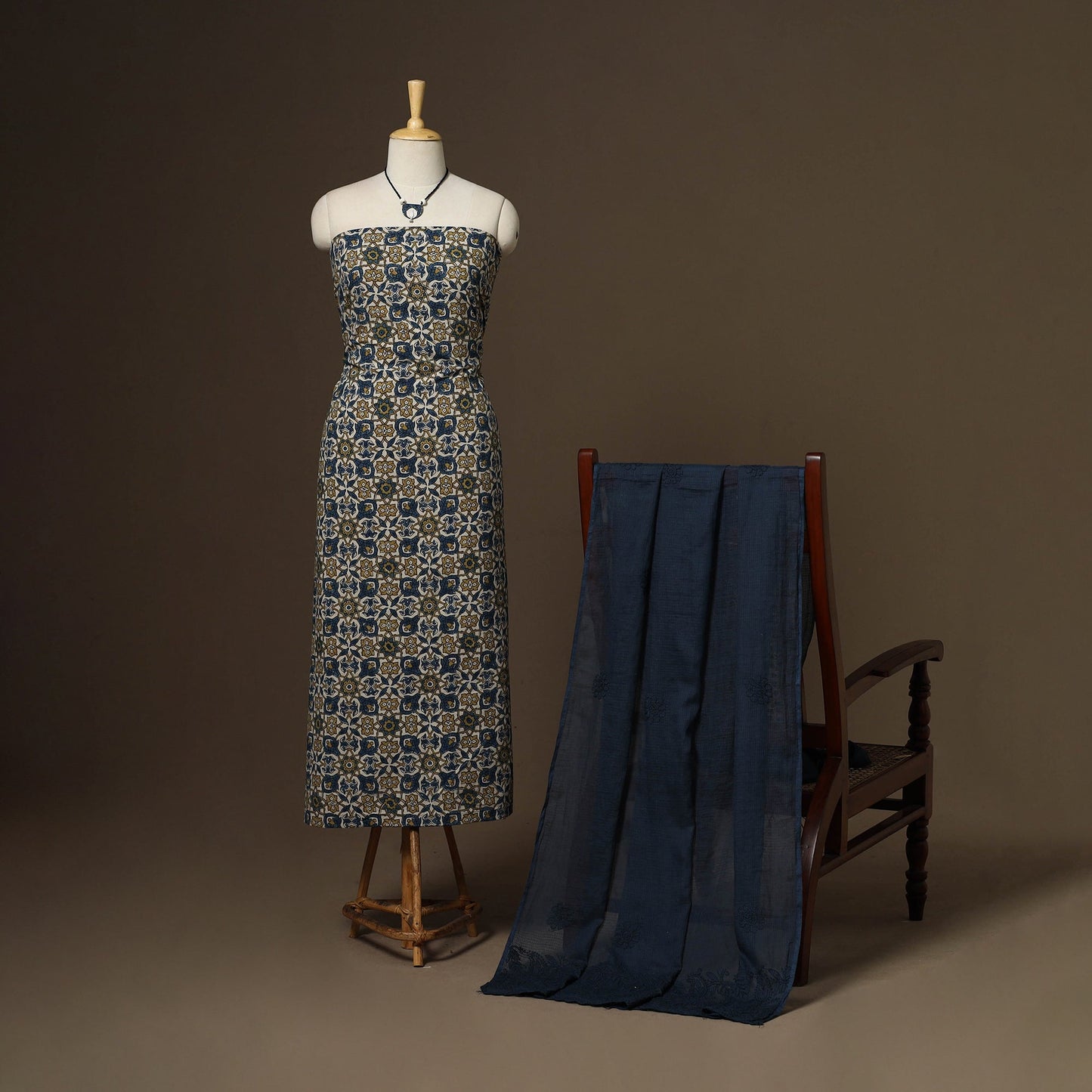 2pc cotton unstitched dress material with jewellery set 25