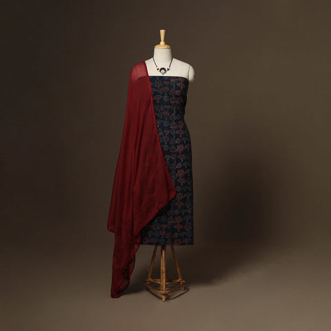 2pc cotton unstitched dress material with jewellery set 35