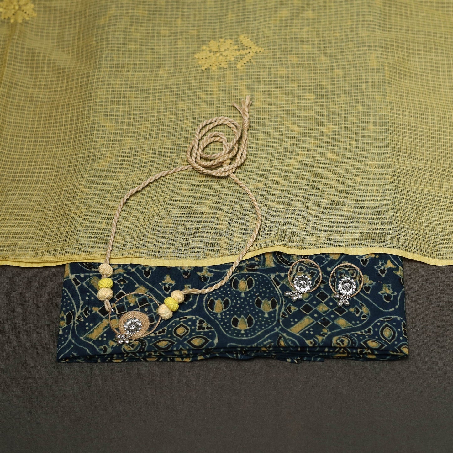 2pc cotton unstitched dress material with jewellery set 36