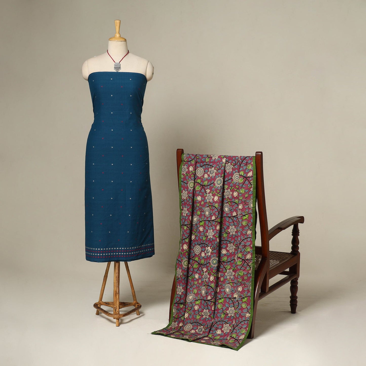 Blue - 2pc cotton unstitched jacquard dress material