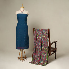 Blue - 2pc cotton unstitched jacquard dress material