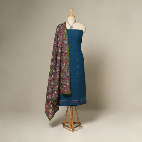 Blue - 2pc cotton unstitched jacquard dress material