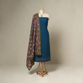 Blue - 2pc cotton unstitched jacquard dress material