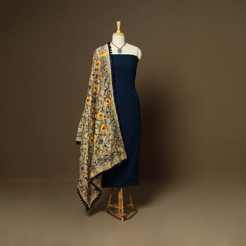 Blue - 2pc cotton unstitched jacquard dress material