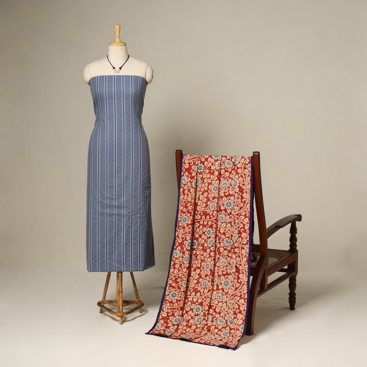 Blue - 2pc cotton unstitched jacquard dress material