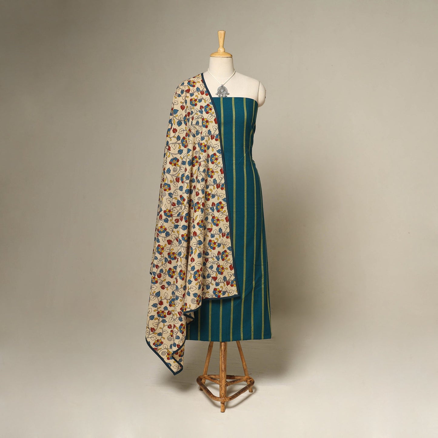 Blue - 2pc cotton unstitched jacquard dress material