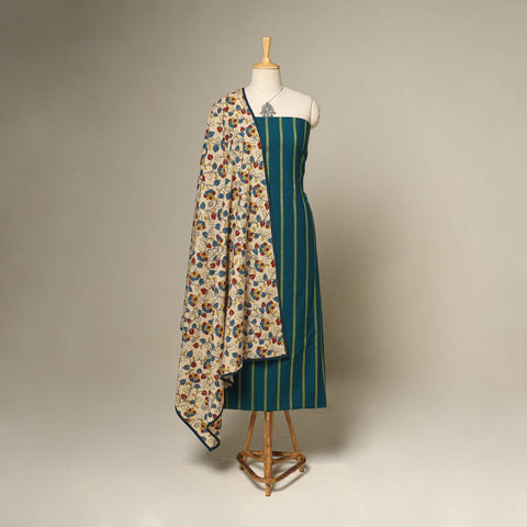 Blue - 2pc cotton unstitched jacquard dress material