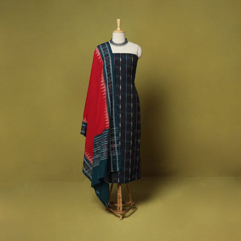 Blue - 2pc cotton unstitched pochampally ikat dress