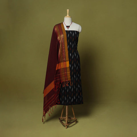 Blue - 2pc cotton unstitched pochampally ikat dress