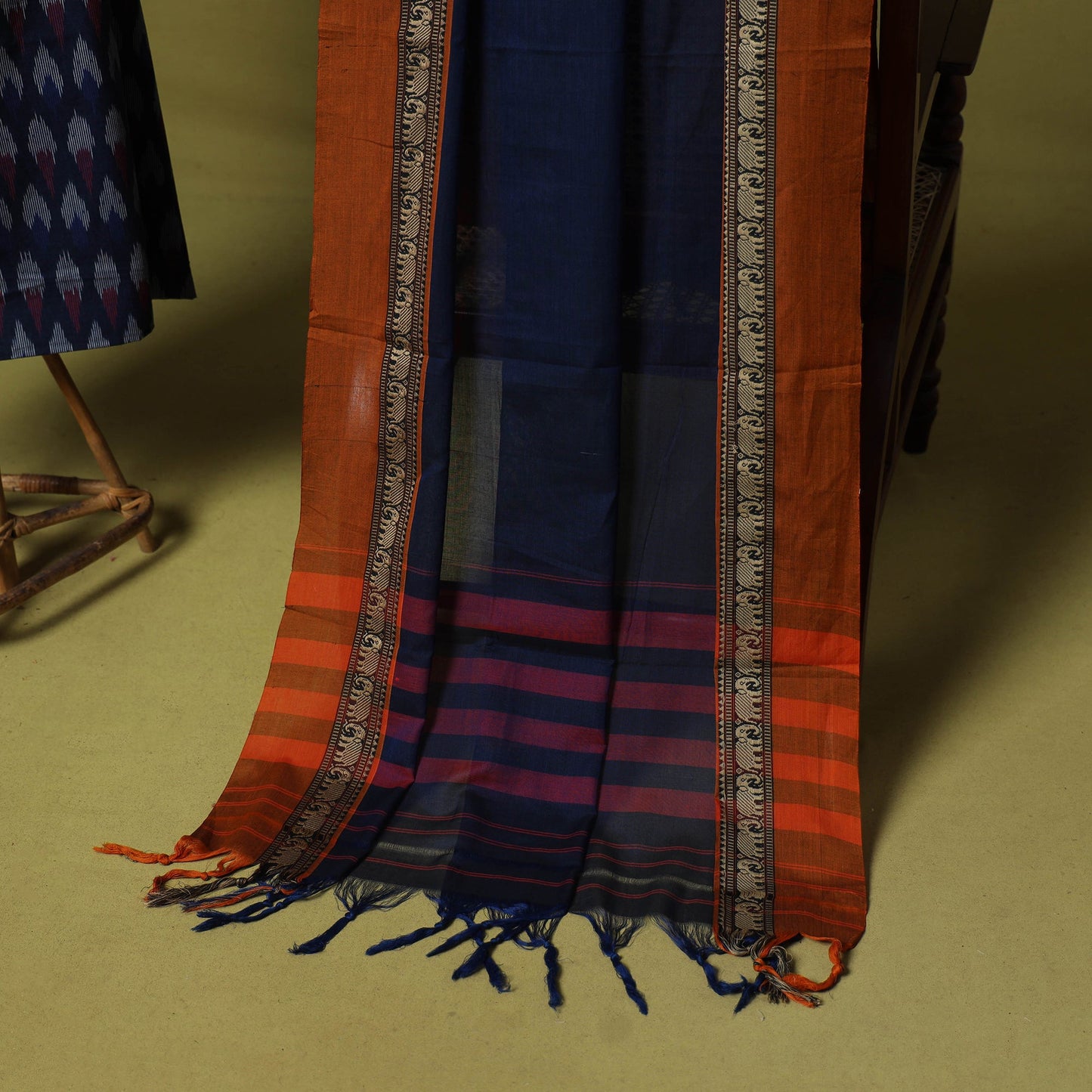 Blue - 2pc cotton unstitched pochampally ikat dress