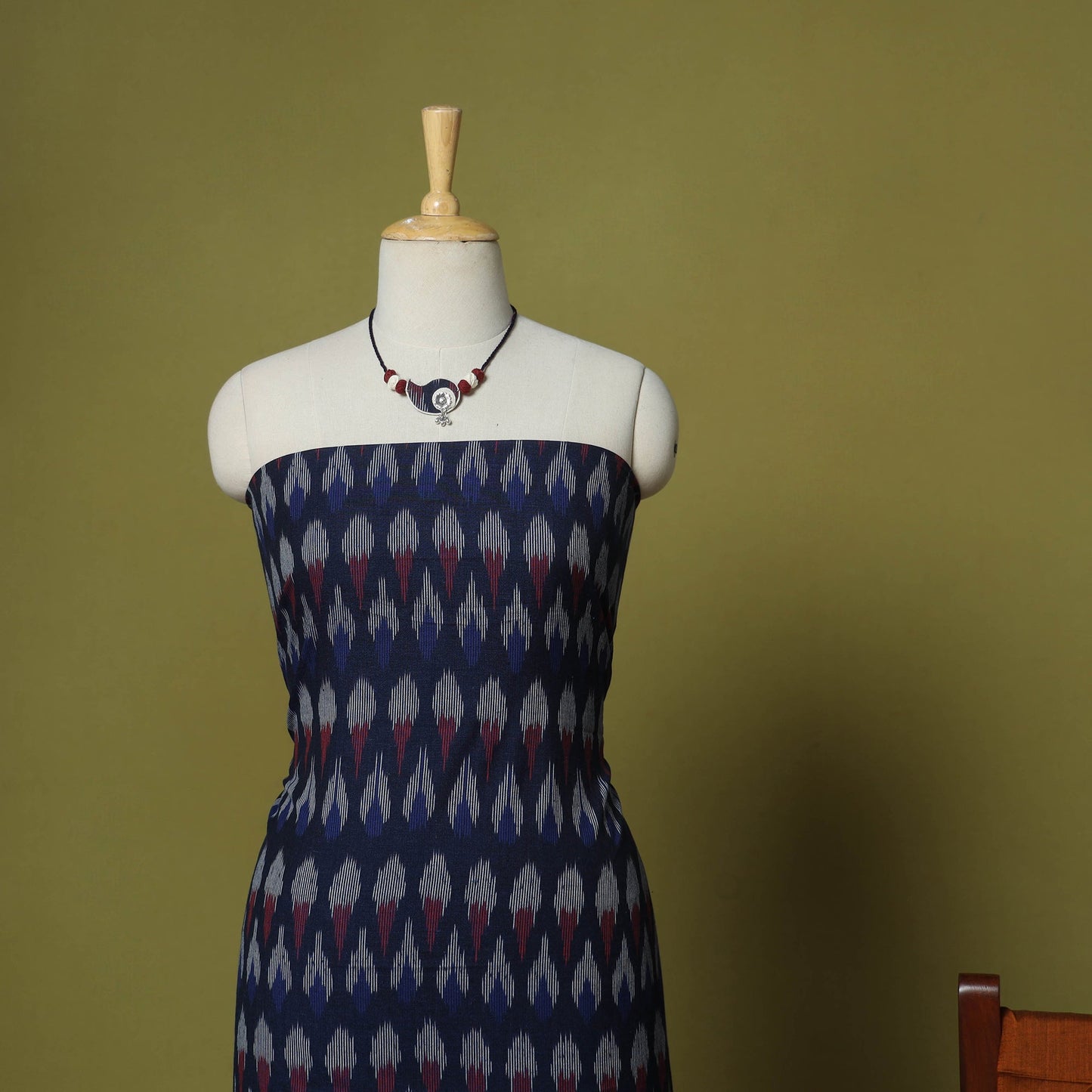 Blue - 2pc cotton unstitched pochampally ikat dress