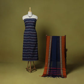 Blue - 2pc cotton unstitched pochampally ikat dress