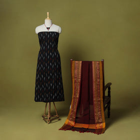 Blue - 2pc cotton unstitched pochampally ikat dress