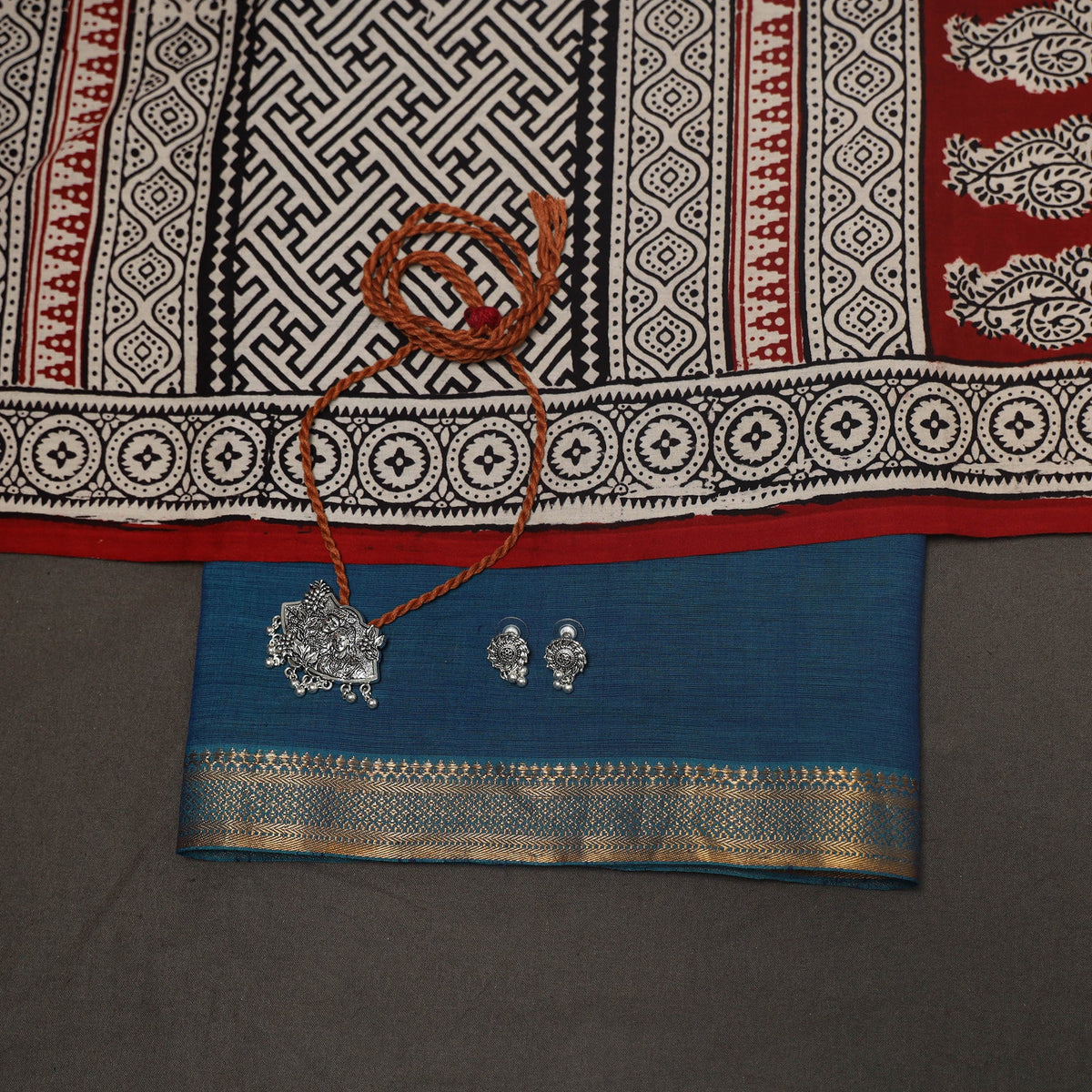 Blue - 2pc handloom cotton unstitched mangalagiri dress