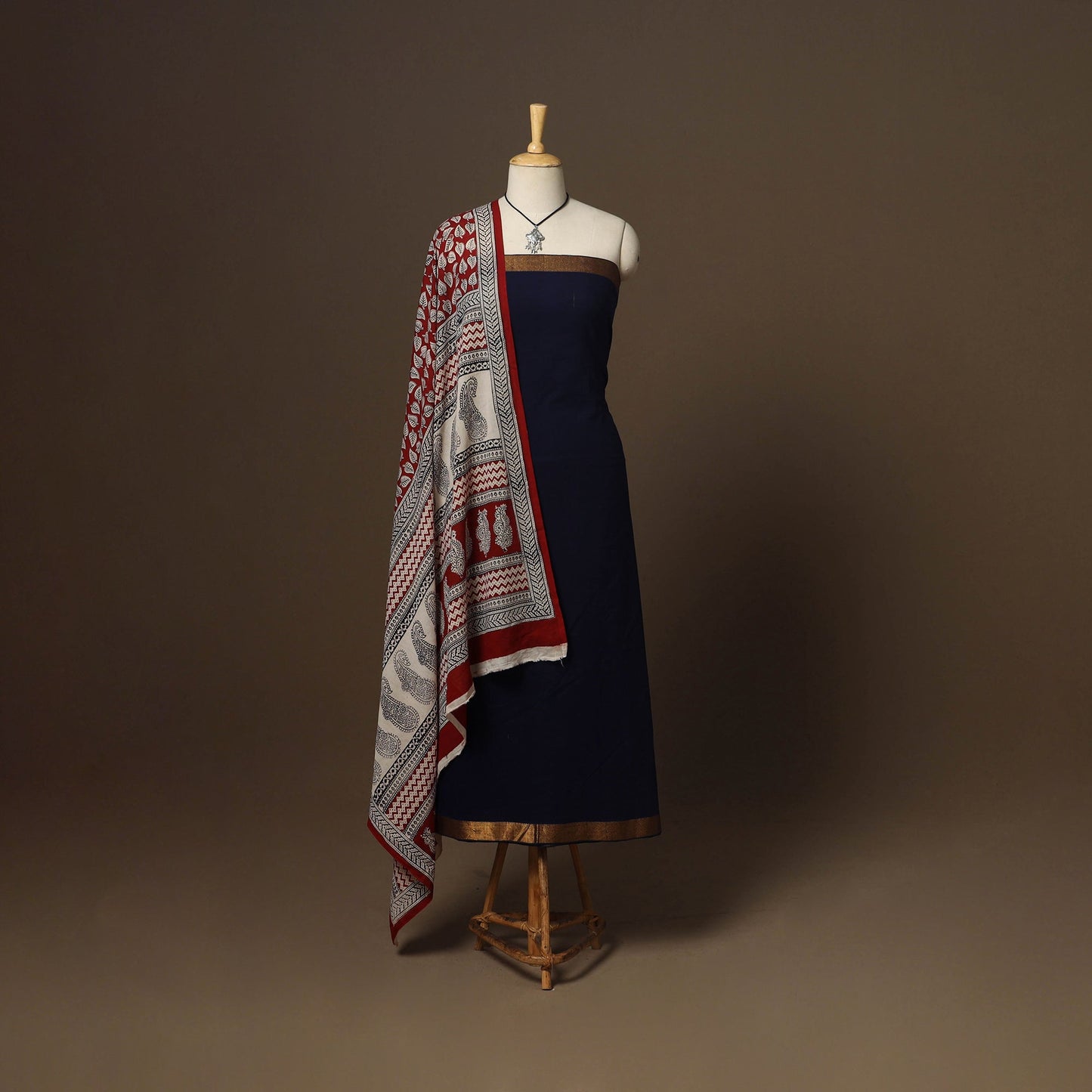 Blue - 2pc handloom cotton unstitched mangalagiri dress