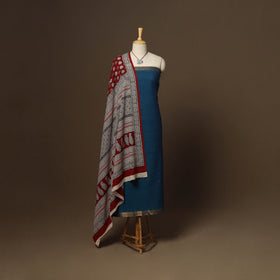 Blue - 2pc handloom cotton unstitched mangalagiri dress