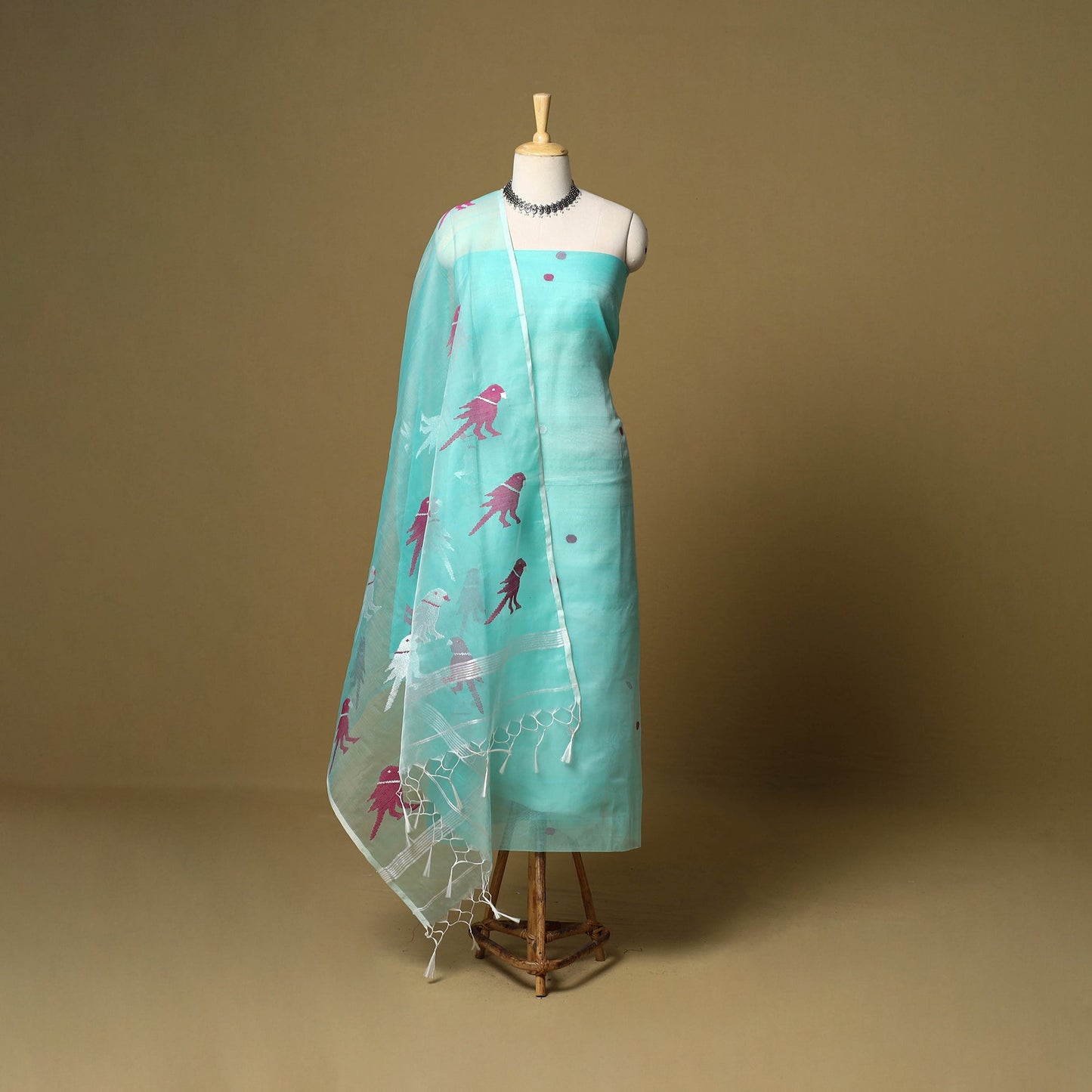 2pc handloom mulberry silk unstitched phulia jamdani dress