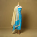 Blue - 2pc handloom zari buta unstitched chanderi silk