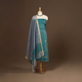 Blue - 2pc handloom zari buta unstitched chanderi silk