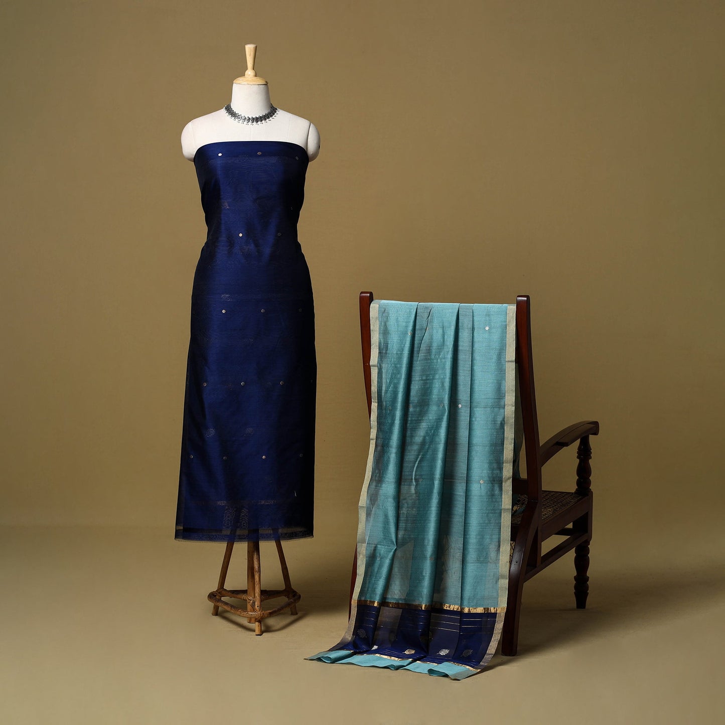 2pc handloom zari buta unstitched chanderi silk dress