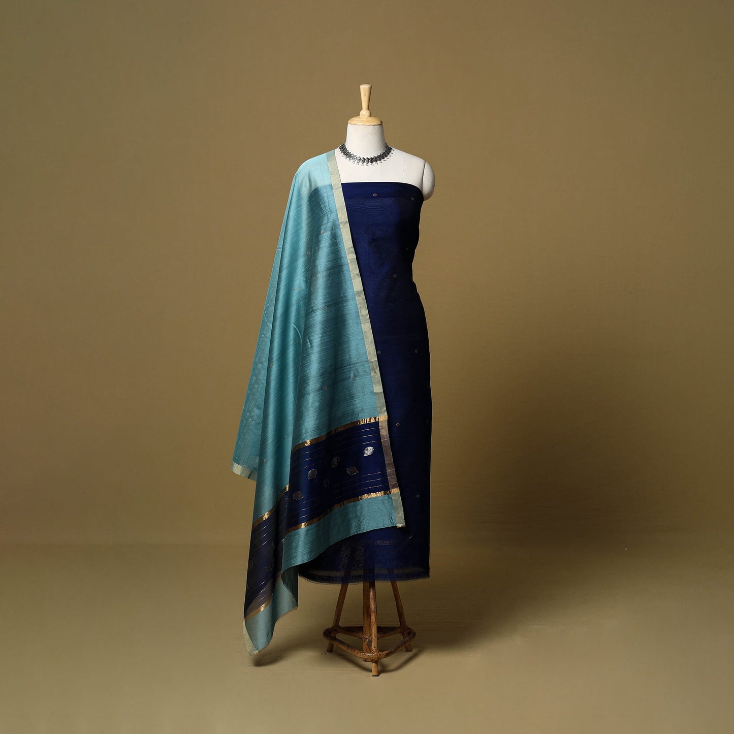 2pc handloom zari buta unstitched chanderi silk dress