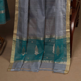 Blue - 2pc handloom zari buta unstitched chanderi silk