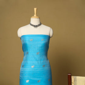 Blue - 2pc handloom zari buta unstitched chanderi silk